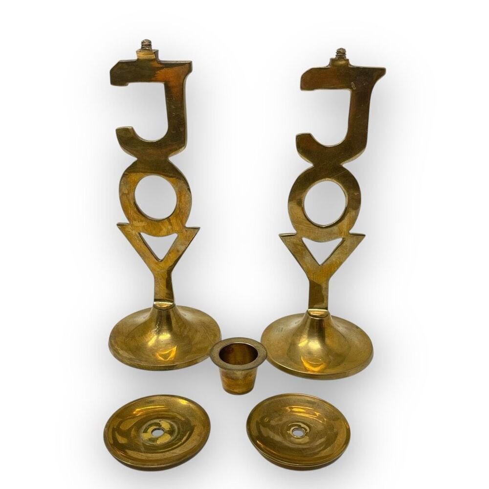 Vintage Solid Brass Joy Candlestick Holders International Silver Co. Incomplete